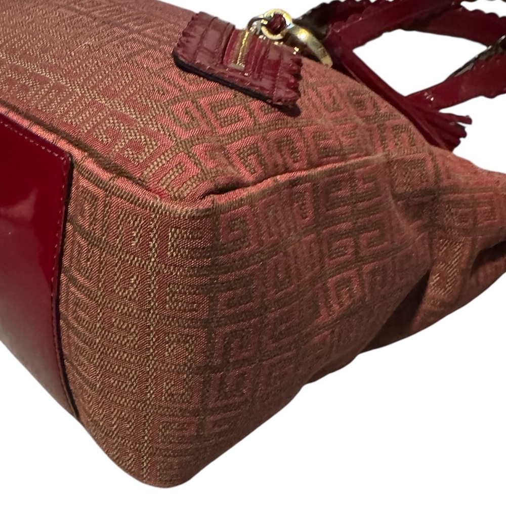 Givenchy Monogram Jacquard Red Burgundy Bag With Tassels & Patent Leather Straps - Picture 7 of 10